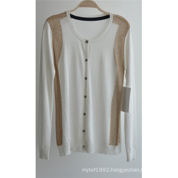 Ladie Round Neck Cardigan Patterned Knitwear with Button